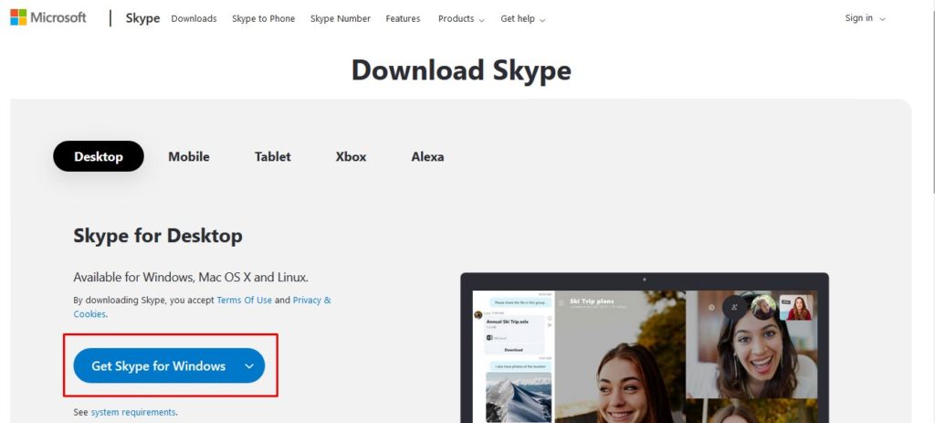 Download your copy of Skype software to your computer